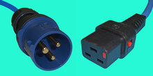 IEC Lock Kabel CEE16 montiert/C19, 16A, 1,5m blau